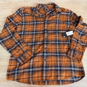 🌱 NWT Volcom Men’s XL Caden Plaid Long Sleeve Flannel Shirt in Navy/Rust, Cotton